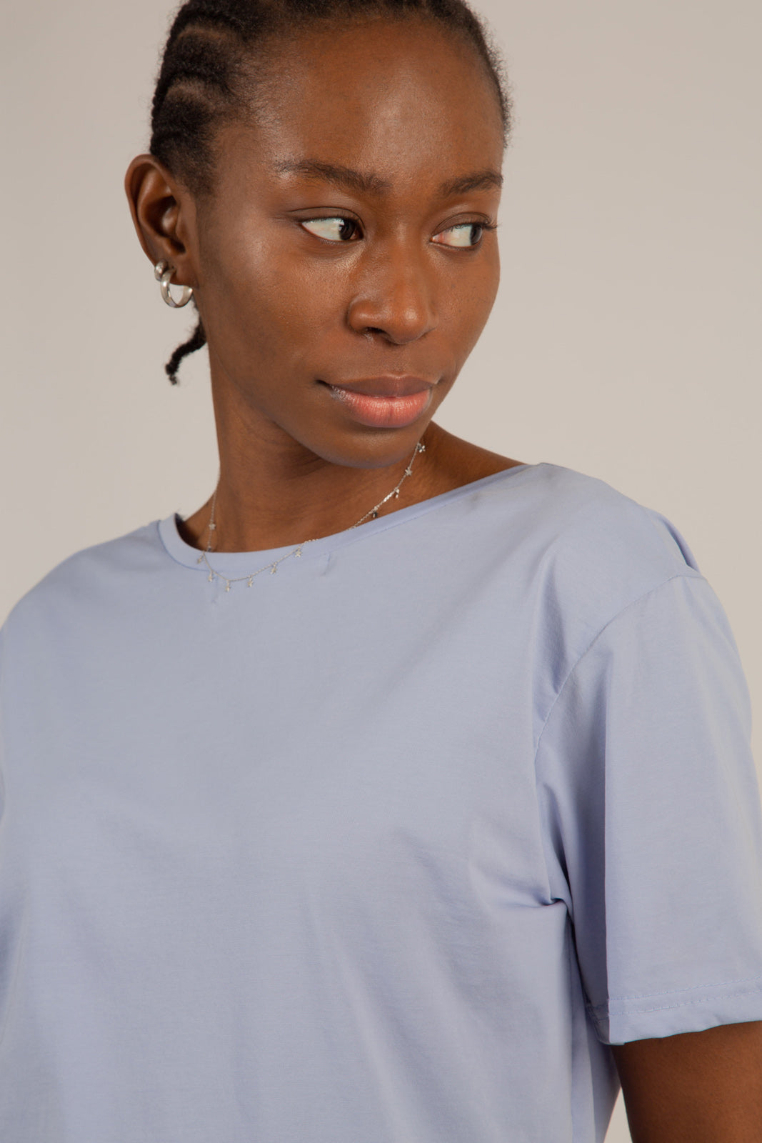 Blue open back tee