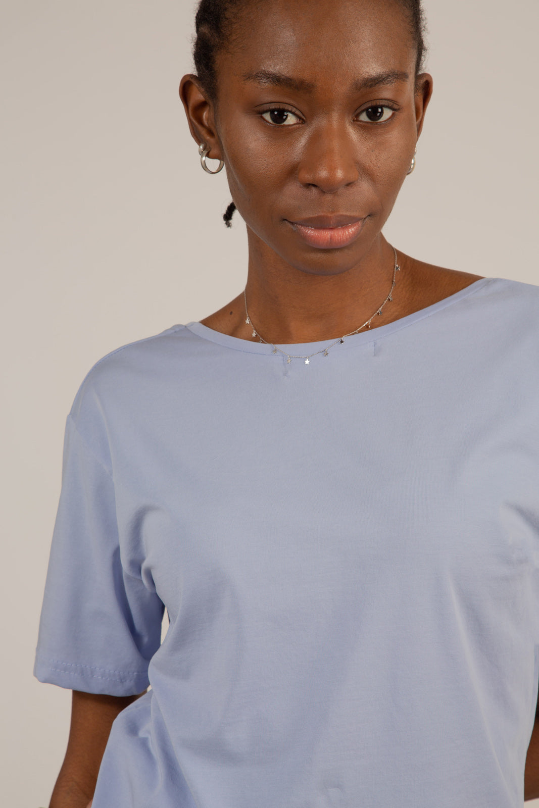 Blue open back tee