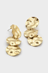 Gold hammered three circle earrings