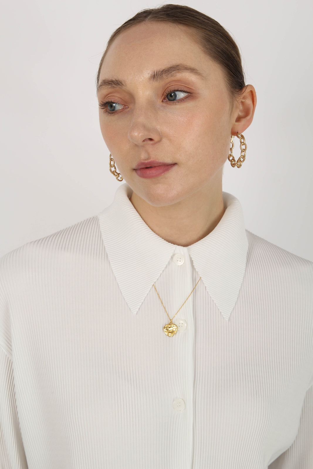 White micro pleated long sleeved shirt