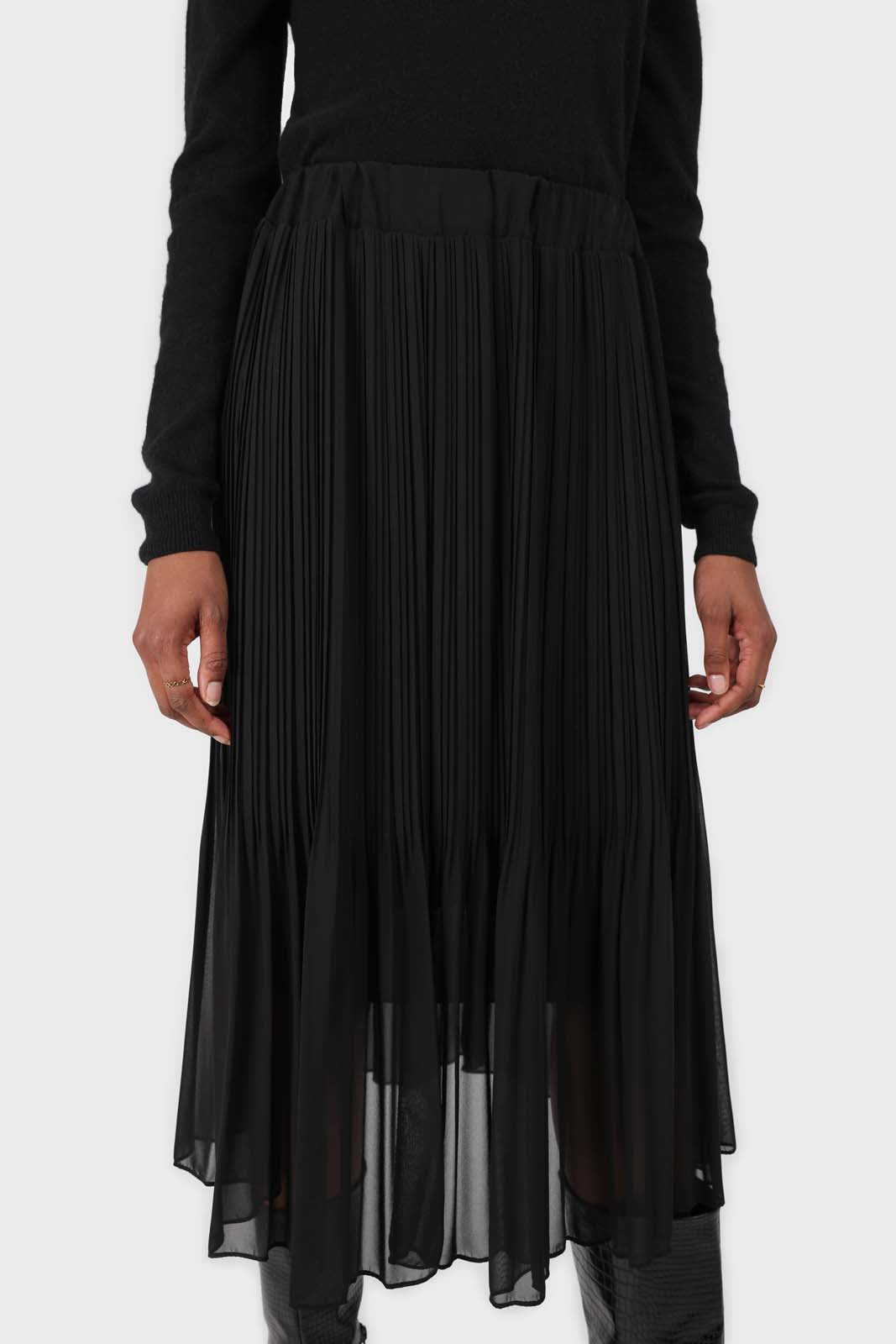 Black silky micro pleat maxi skirt