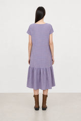Cobalt blue and pink gingham ruffle trim dress