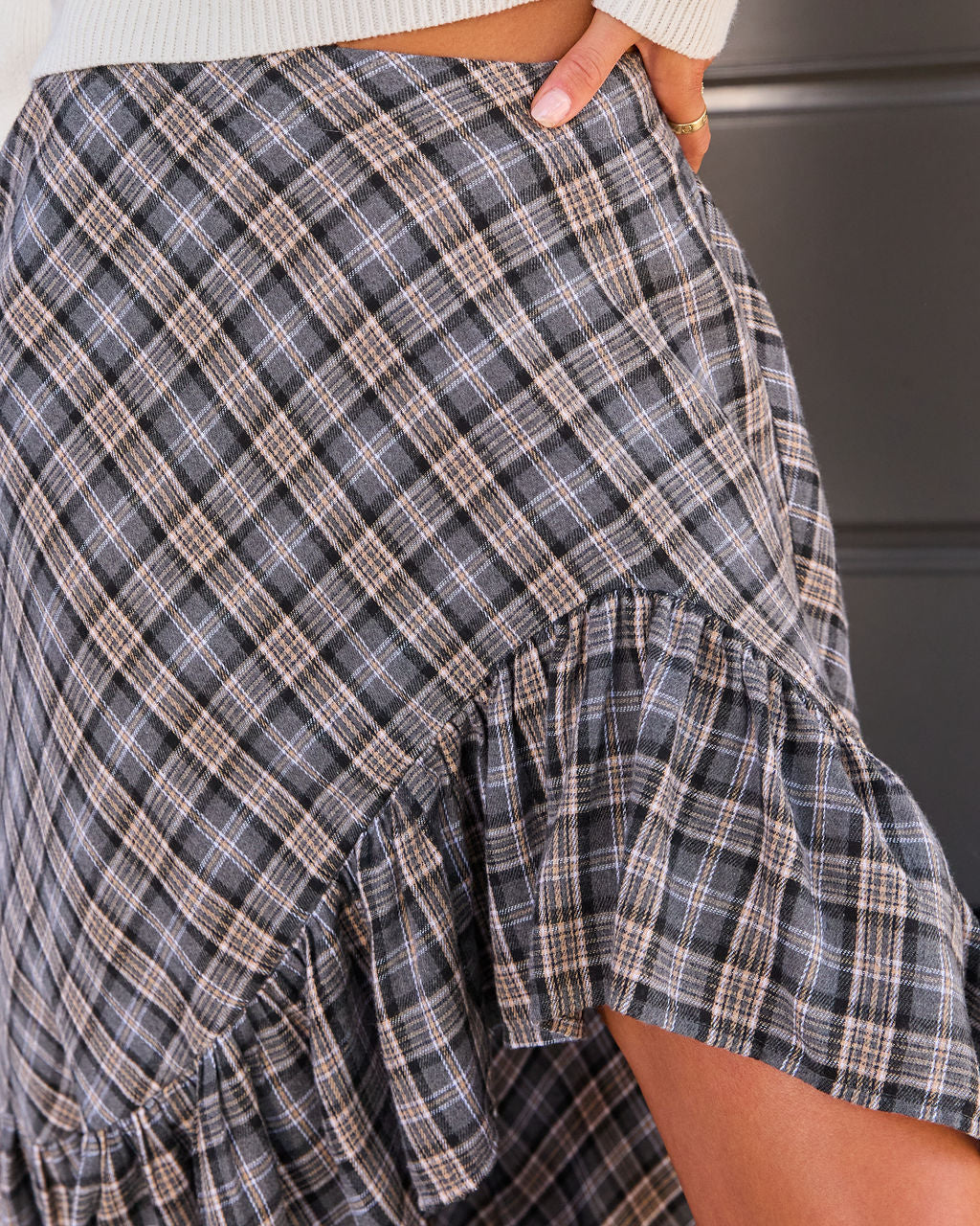 Fiorah Plaid High Low Midi Skirt