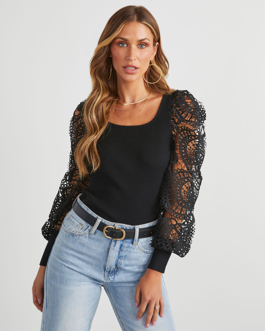 Sophia Crochet Sleeve Sweater Top