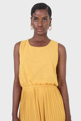 Mustard silky micro pleat maxi dress