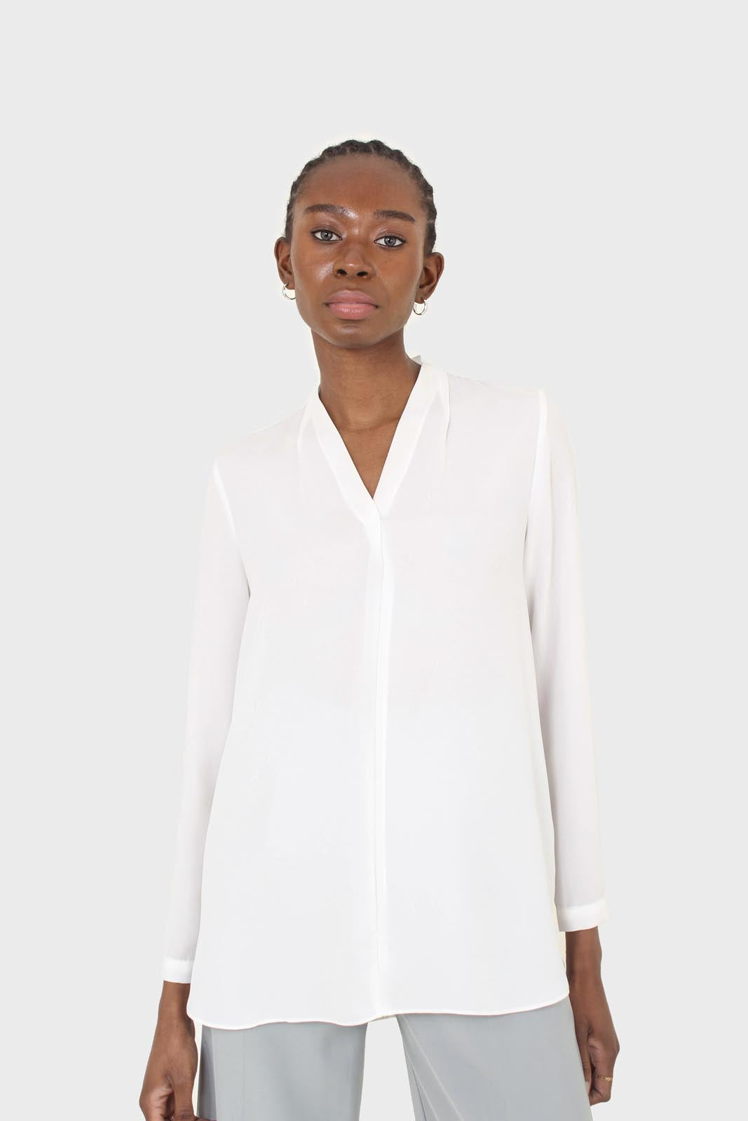 White classic deep V blouse