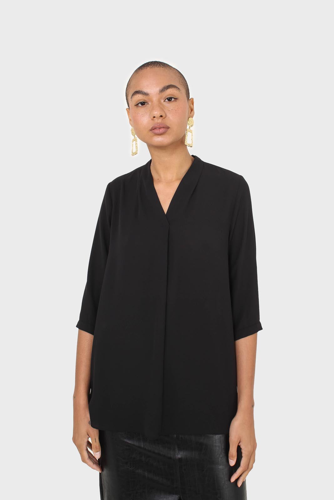 Black classic deep V blouse