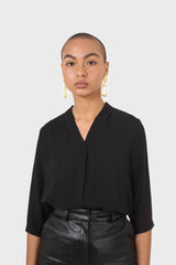 Black classic deep V blouse