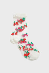 Red and pink cherry sheer socks