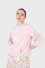 Pale pink sharp seamed 3/4 sleeve top