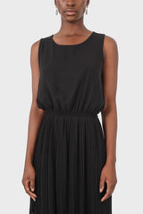 Black silky micro pleat maxi dress