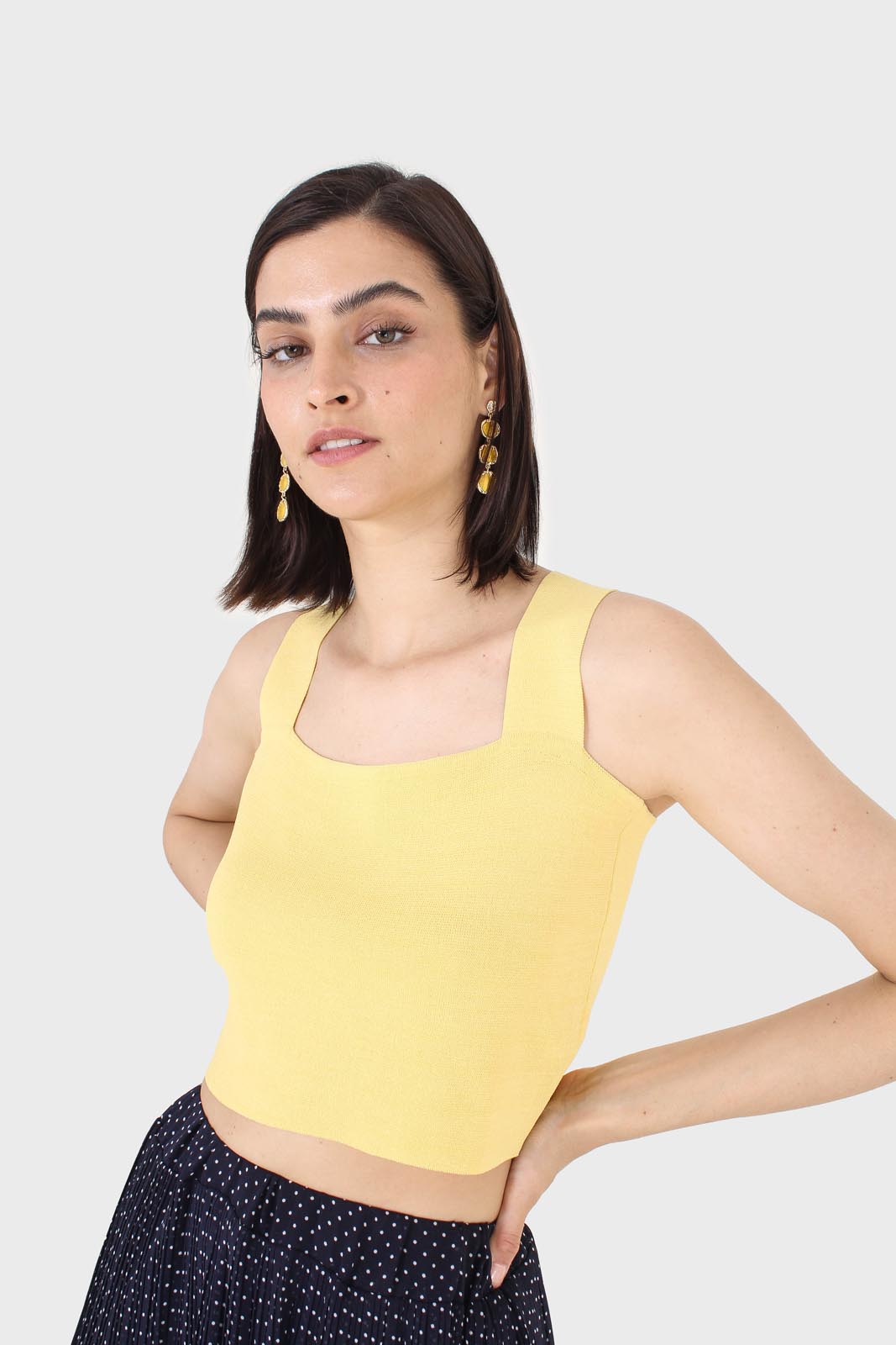 Mustard thick strap cross back knit tank