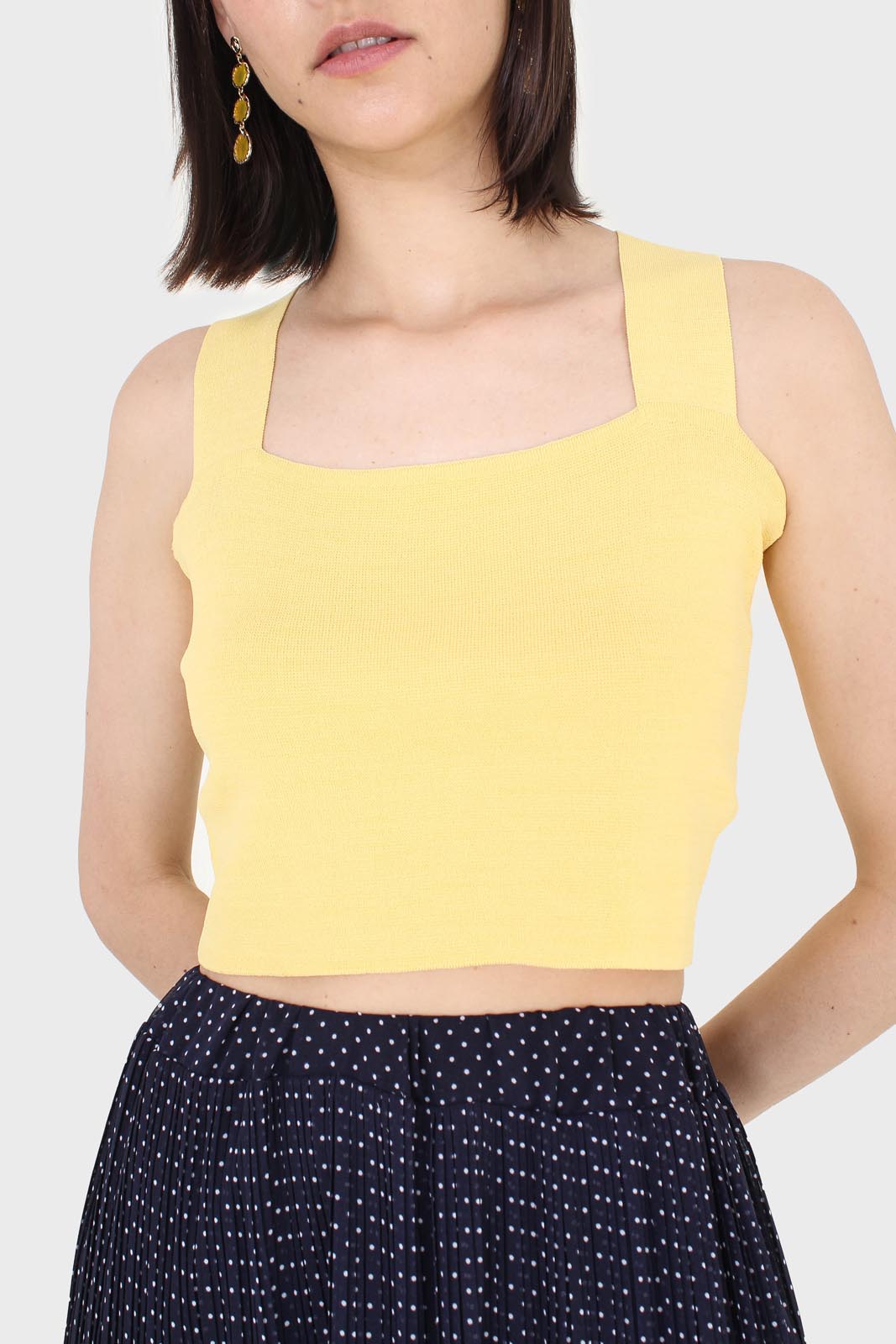 Mustard thick strap cross back knit tank