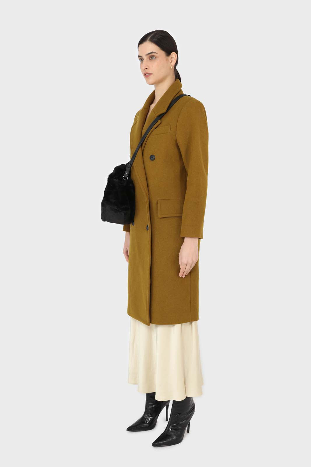 Mustard wool double breasted coat