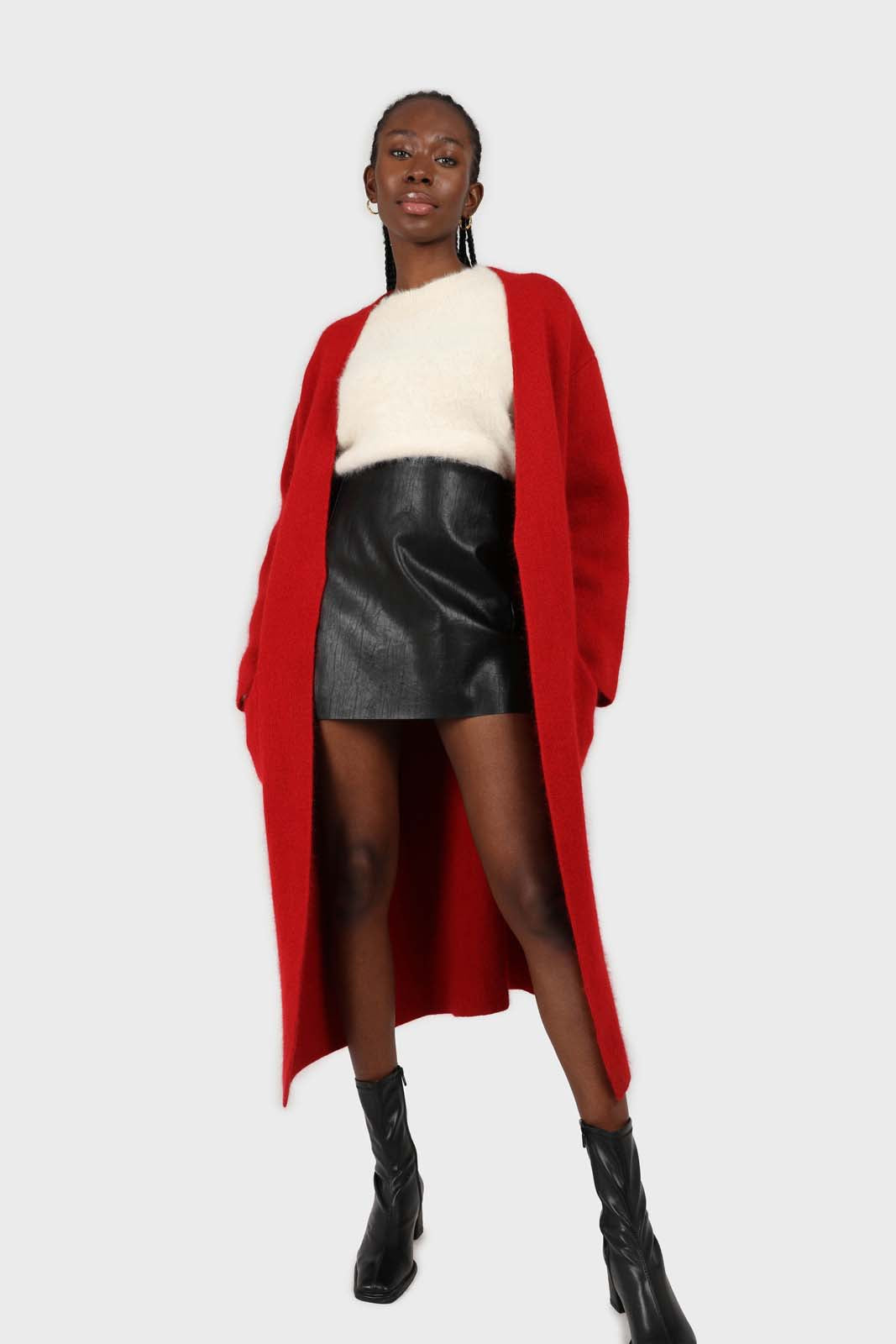 Bold red thick angora sweater coat