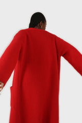 Bold red thick angora sweater coat