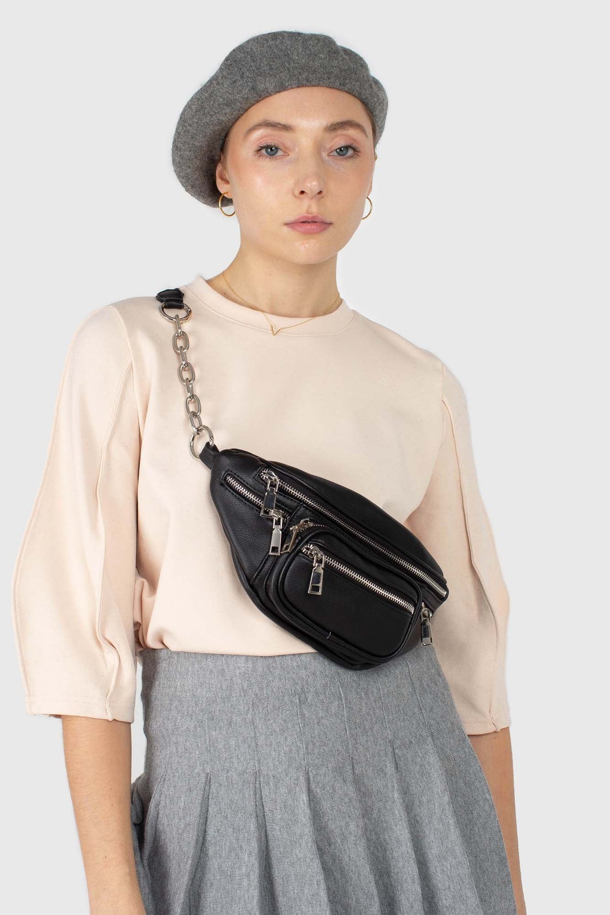 Pale grey wool beret
