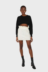 Ivory ruched waist eyelet mini skirt