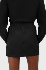 Black ruched waist eyelet mini skirt