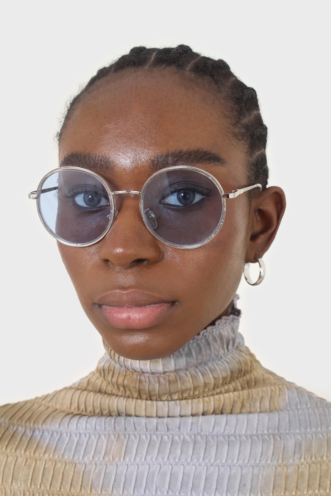 Blue clear frame rounded square sunglasses