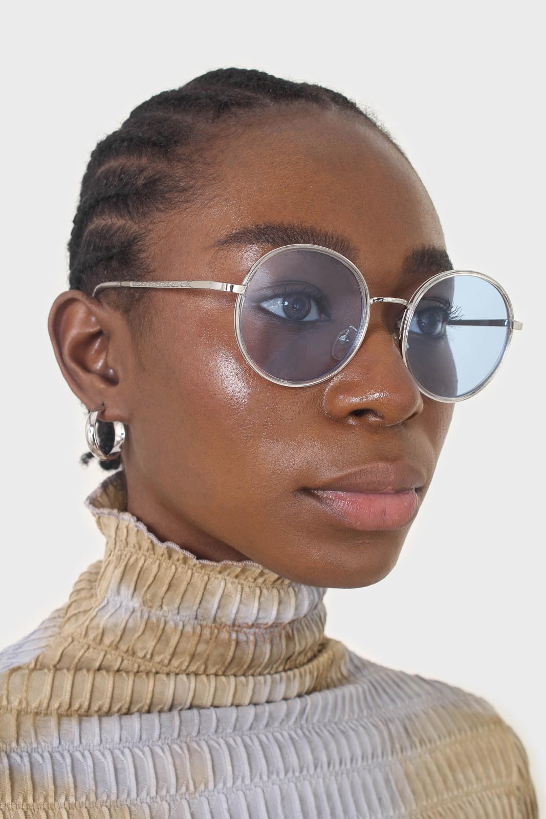 Blue clear frame rounded square sunglasses