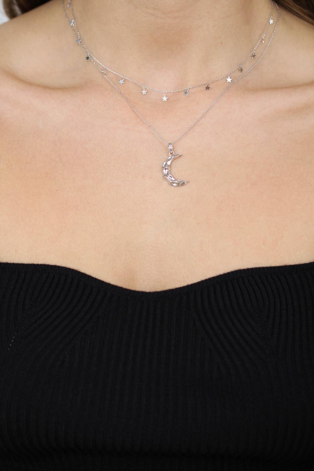 Charm necklace - Silver dangling stars