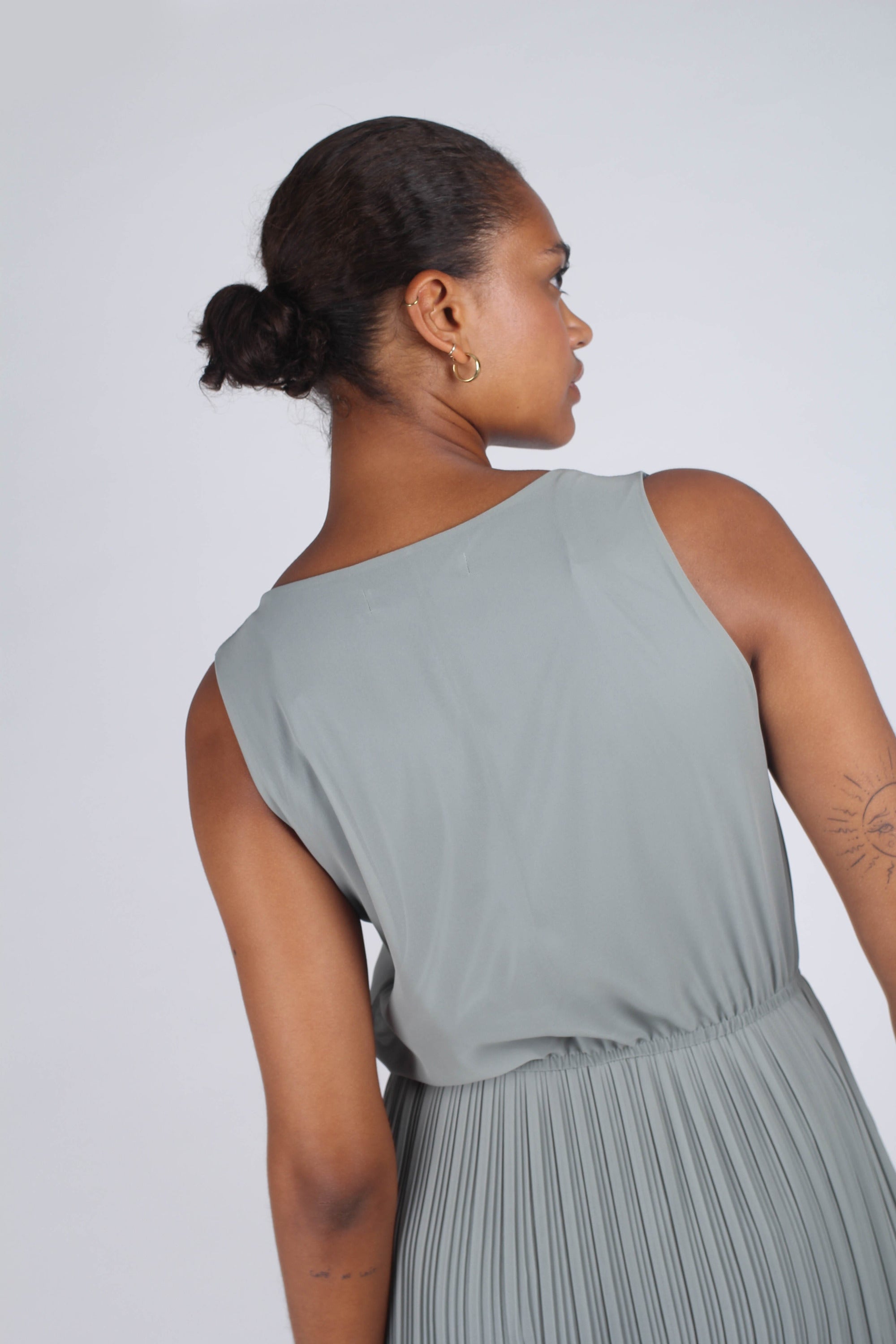 Mint silky micro pleat maxi dress