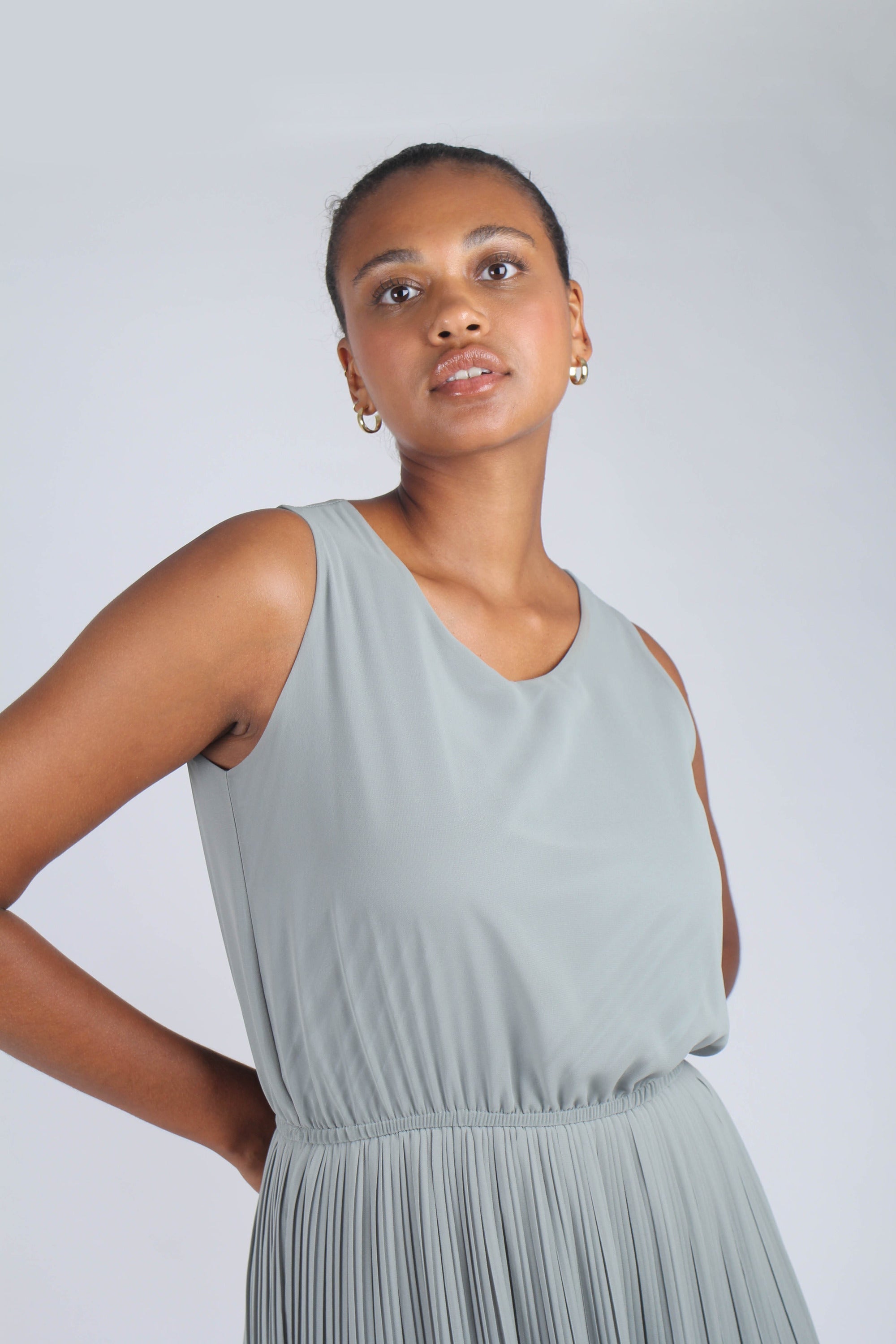Mint silky micro pleat maxi dress