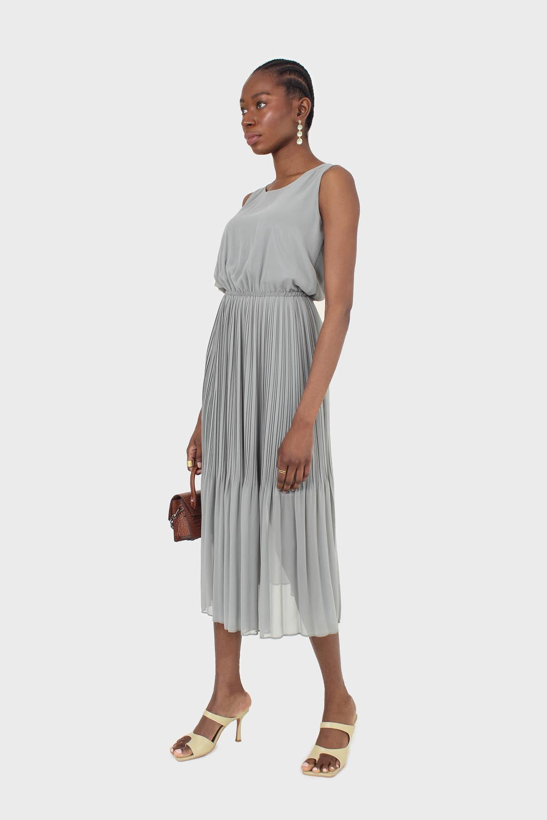 Mint silky micro pleat maxi dress
