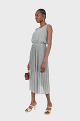 Mint silky micro pleat maxi dress