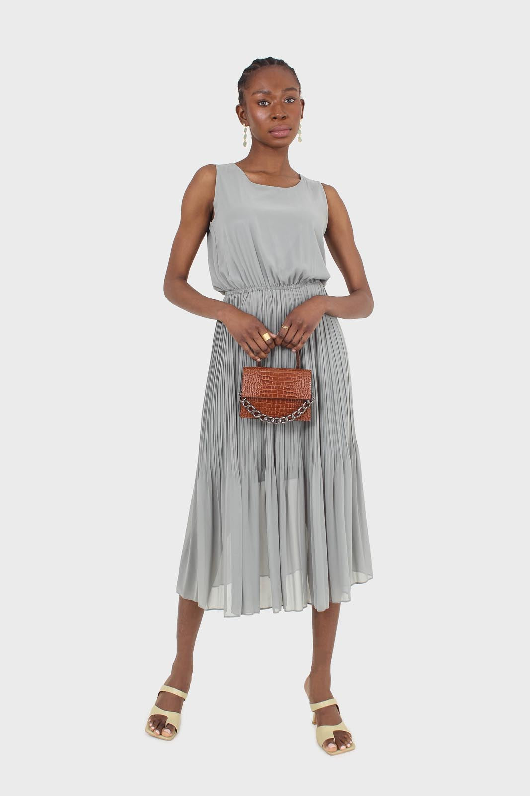 Mint silky micro pleat maxi dress
