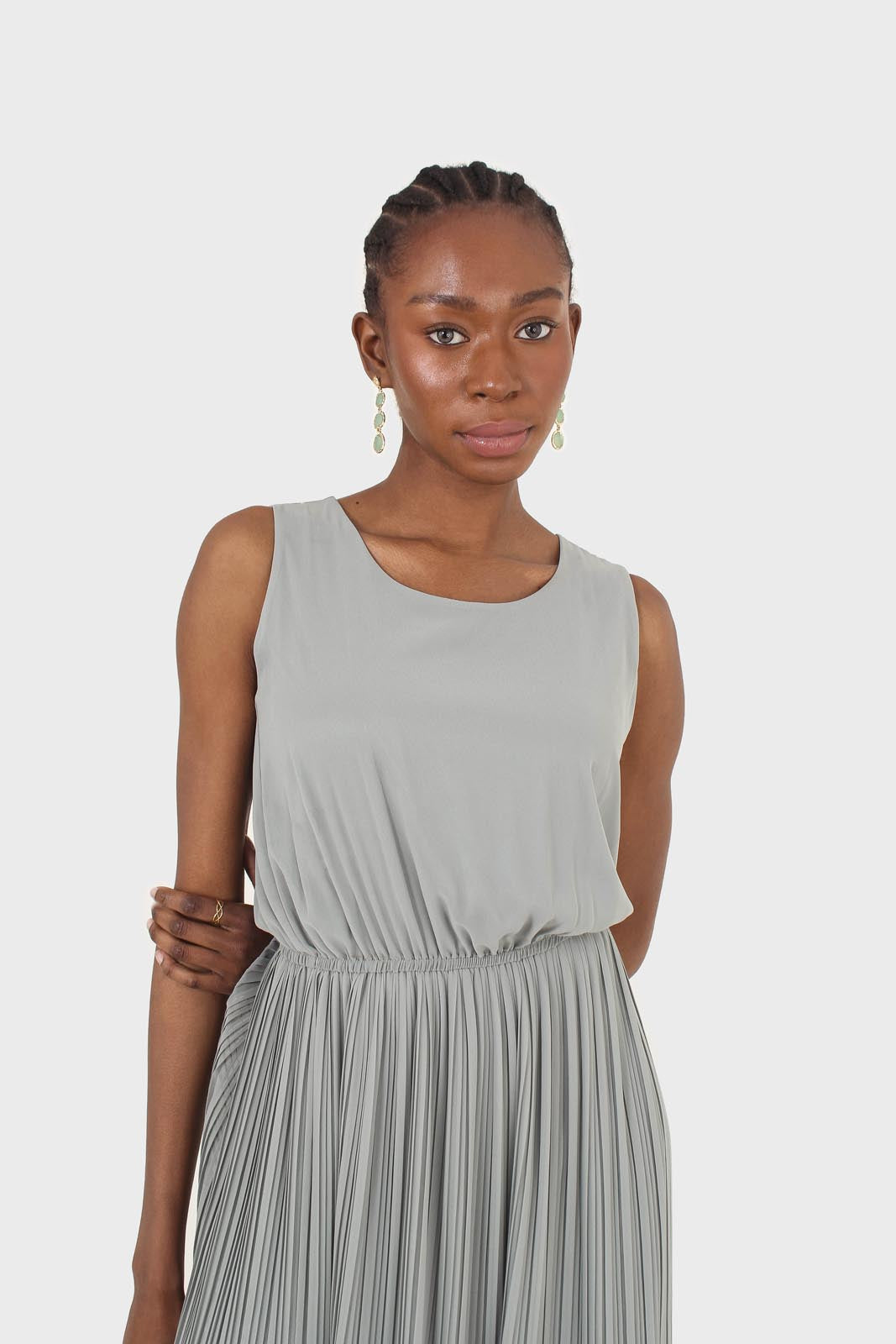 Mint silky micro pleat maxi dress