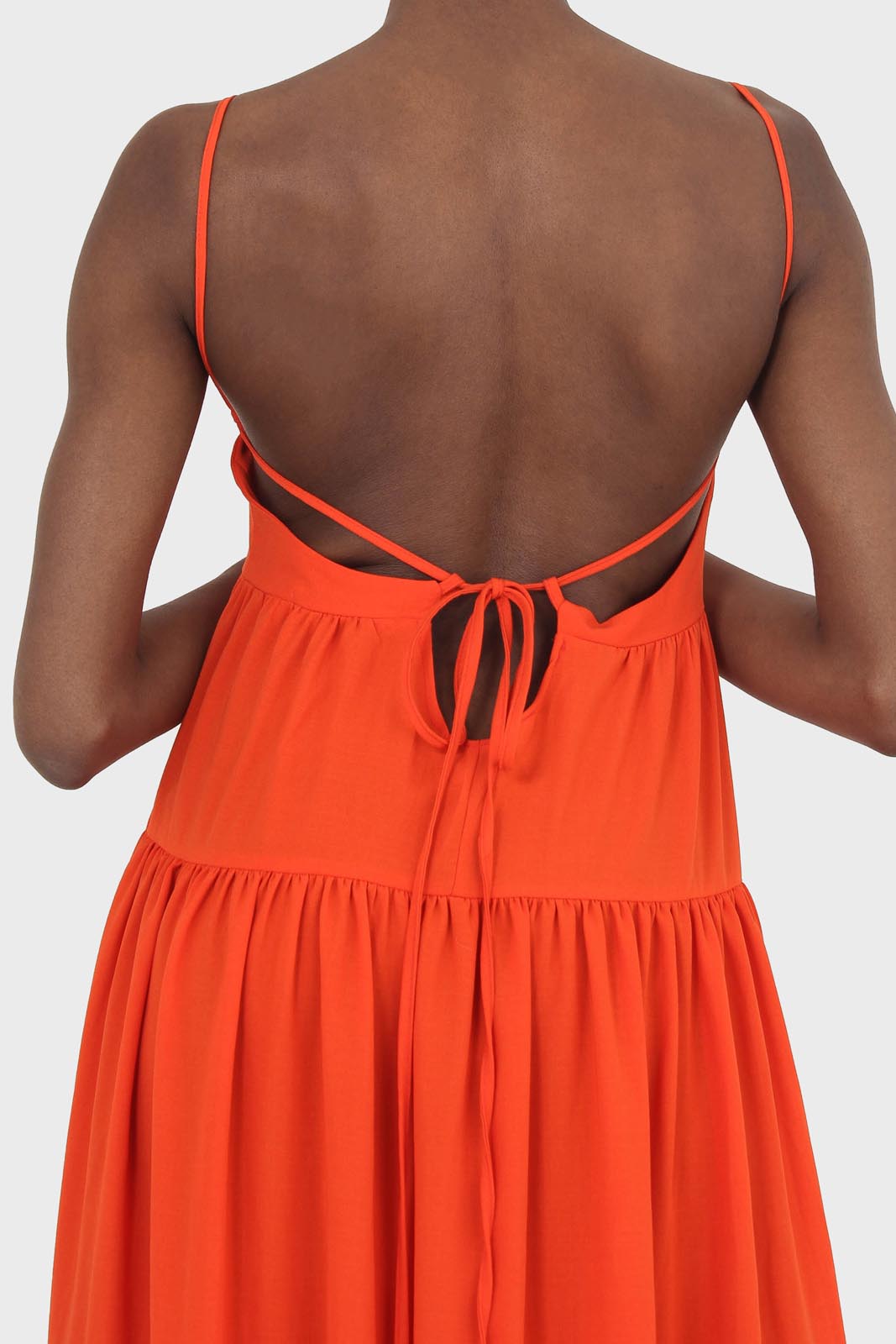 Red tiered tie back maxi dress