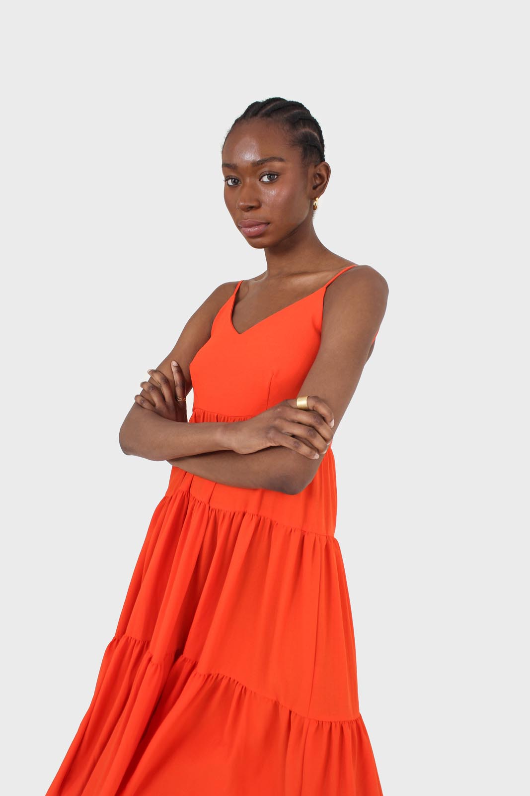 Red tiered tie back maxi dress