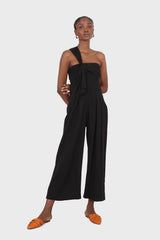 Black one shoulder linen jumpsuit