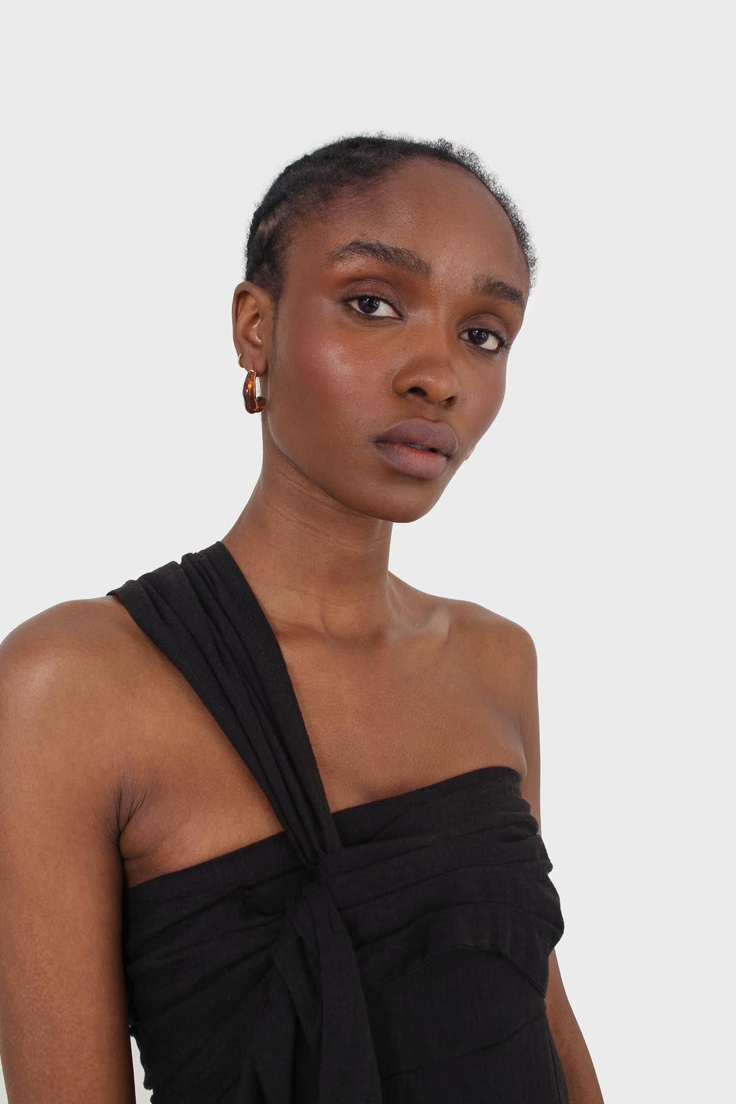 Black one shoulder linen jumpsuit