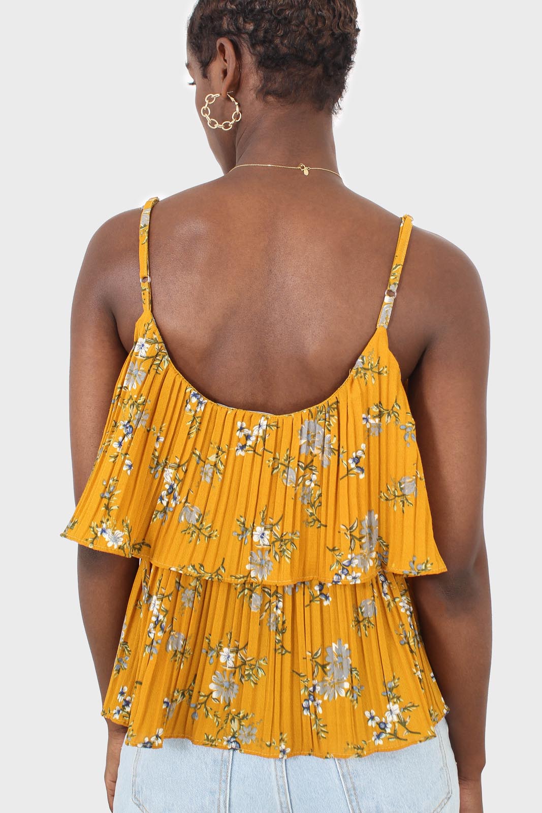Rust orange and navy floral print off shoulder top