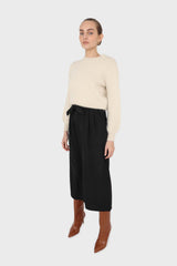 Black silky wide leg tie waist trousers