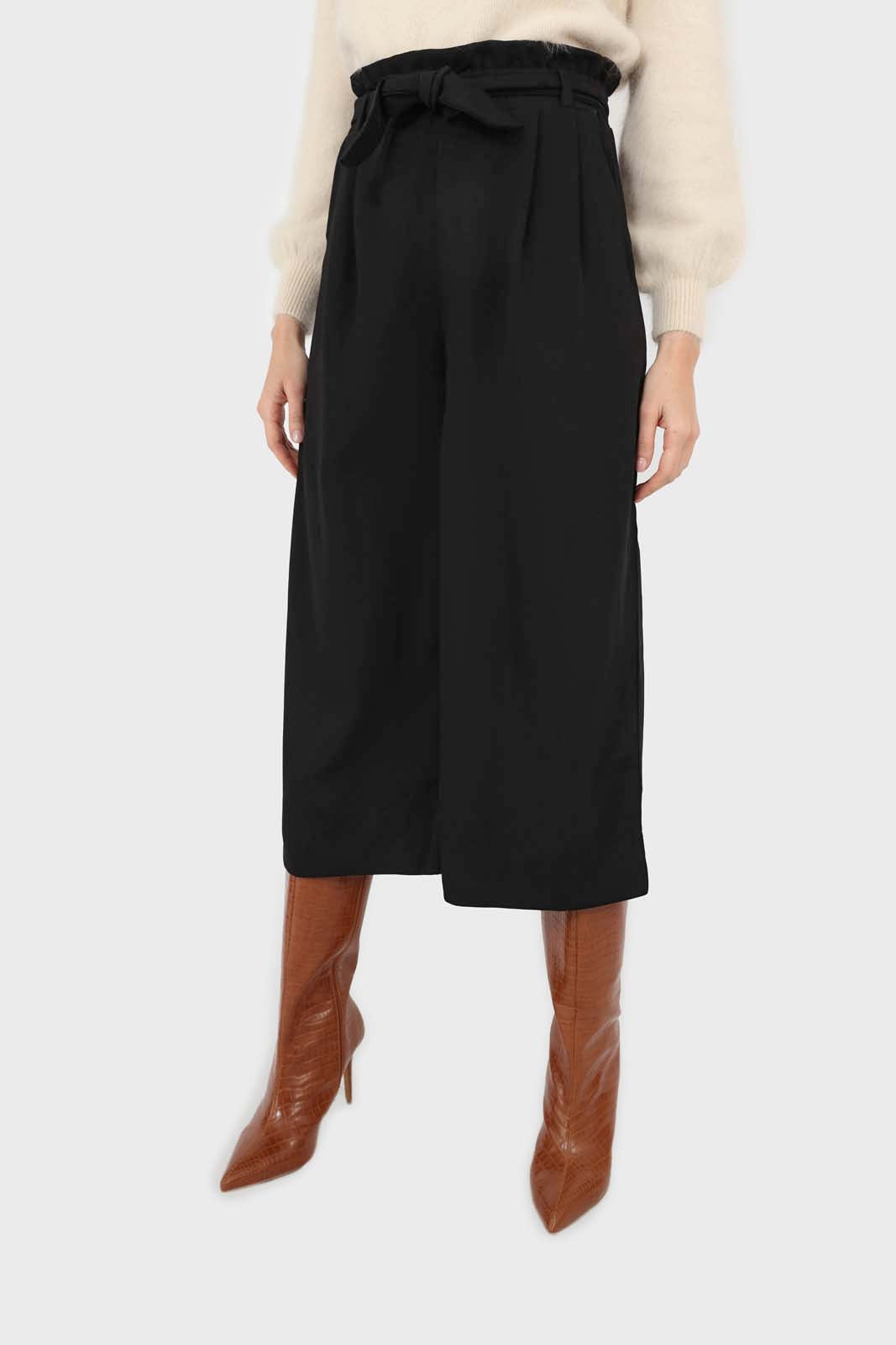 Black silky wide leg tie waist trousers
