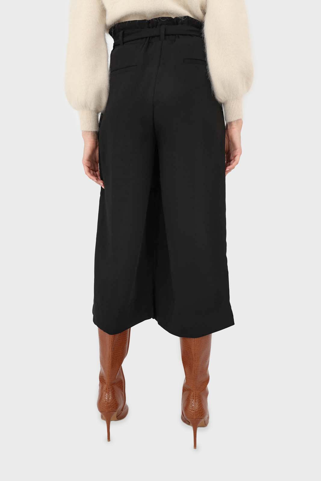 Black silky wide leg tie waist trousers