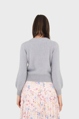 Grey balloon sleeve angora jumper
