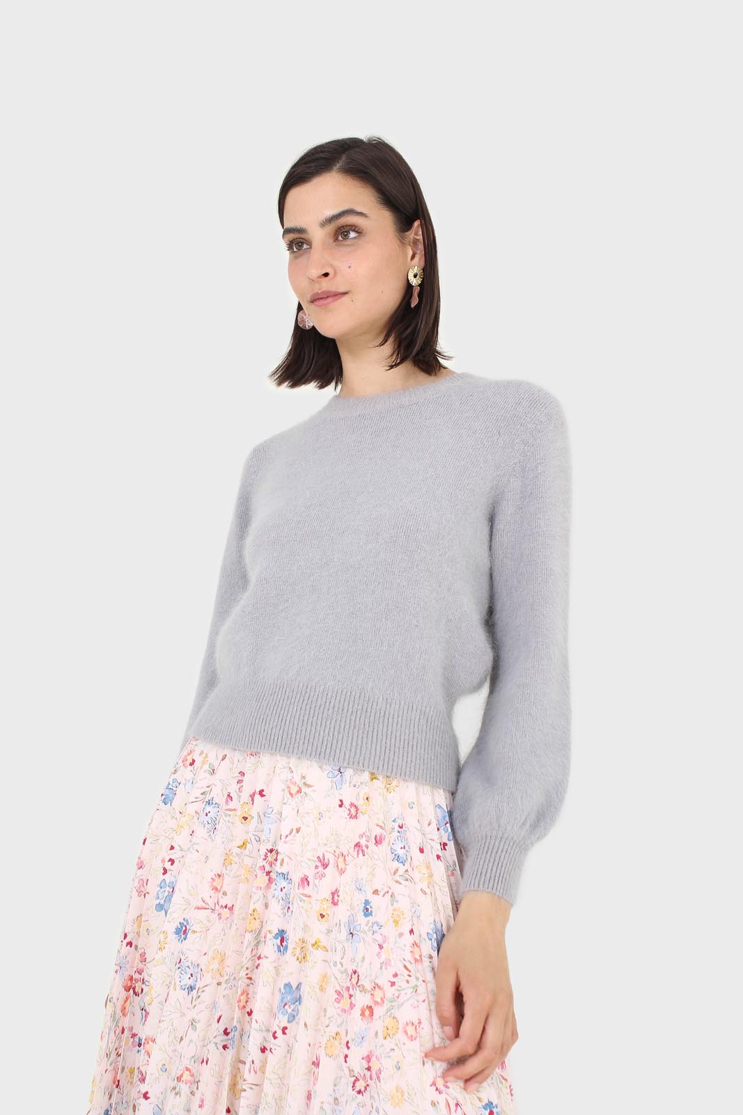 Grey balloon sleeve angora jumper
