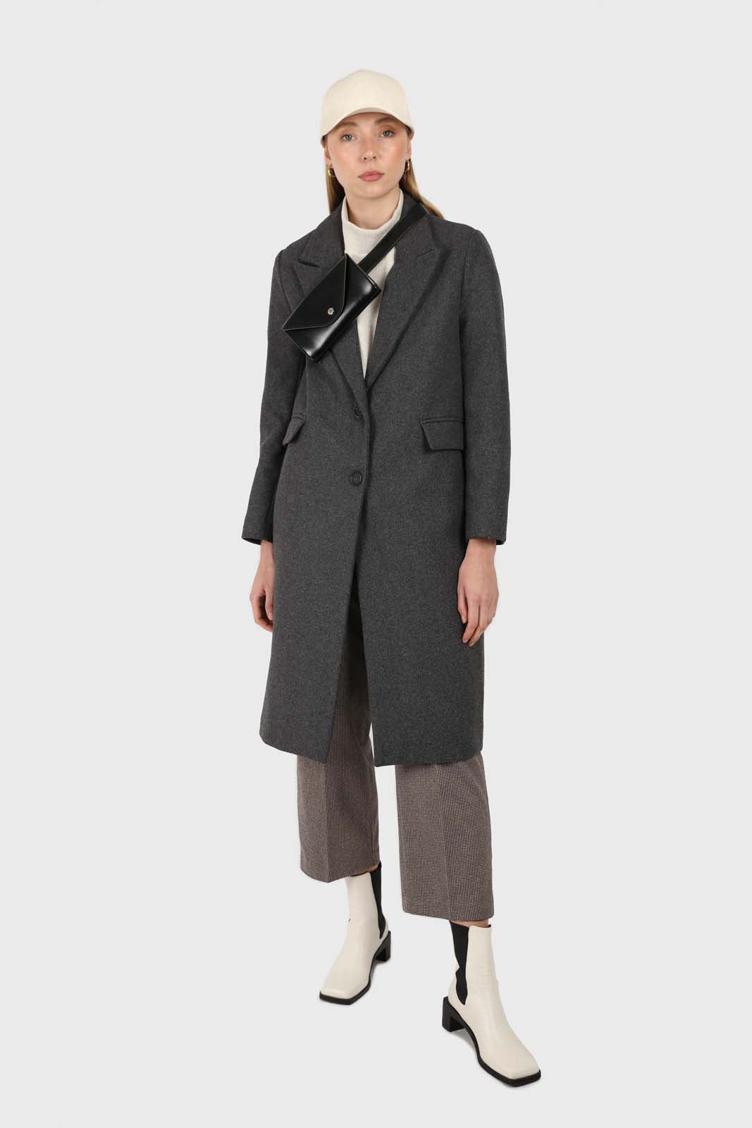 Charcoal grey single breasted wool coat