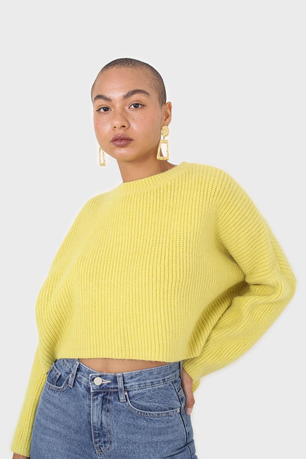 Yellow cross back crop front jumper