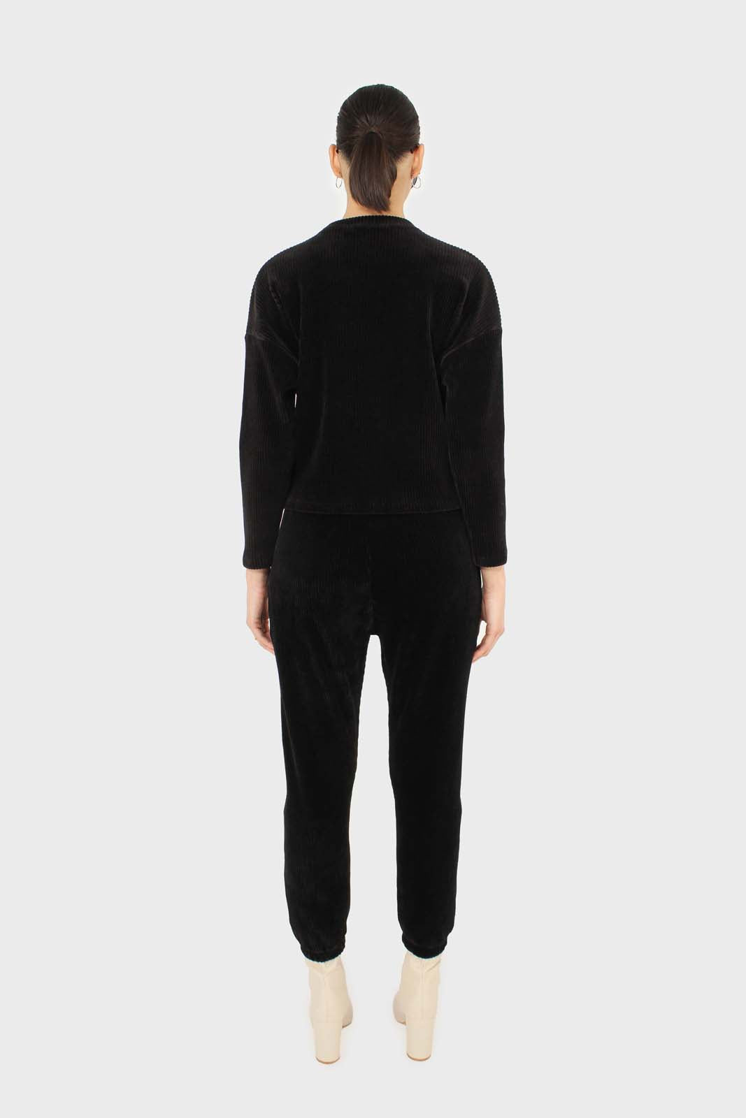 Black ribbed velvet long sleeved top