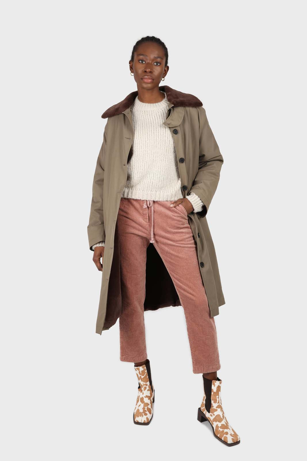 Beige chunky knit crew neck jumper