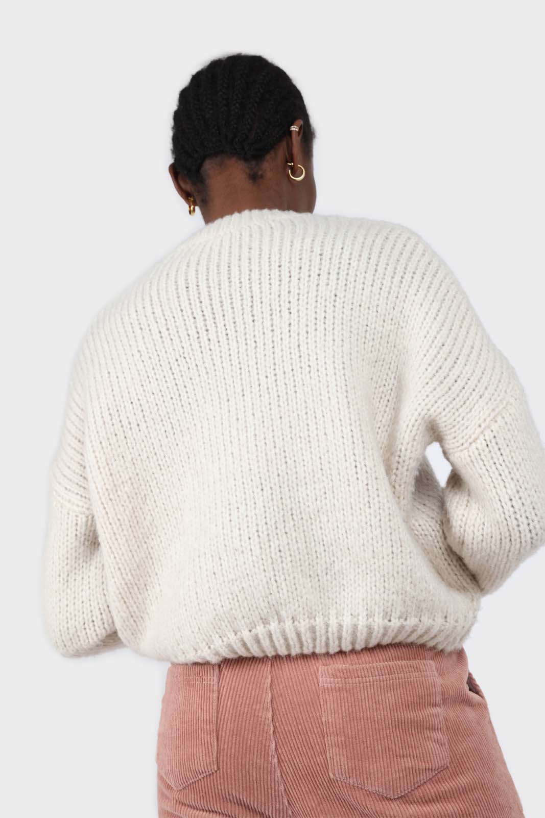 Beige chunky knit crew neck jumper