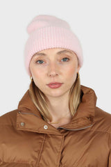 Pale pink mohair beanie hat
