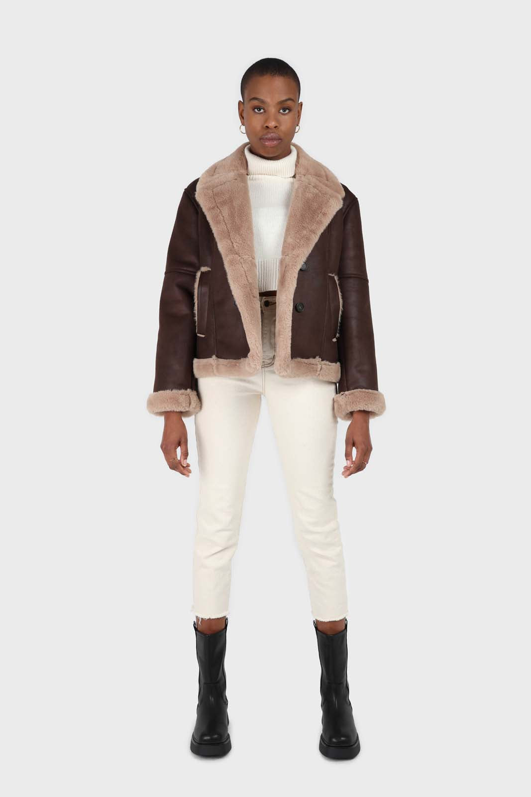Ivory wool cropped turtleneck jumper