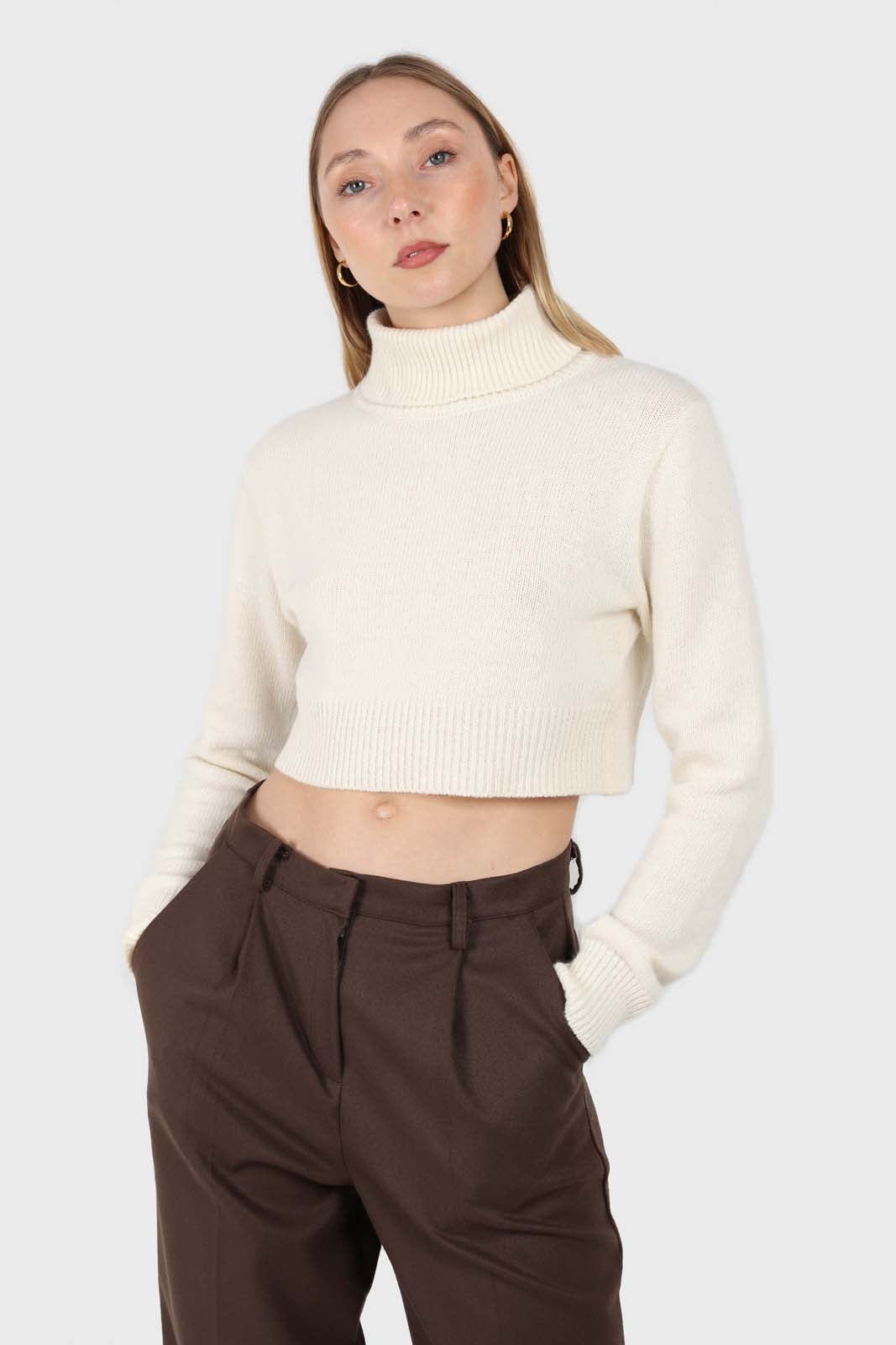 Ivory wool cropped turtleneck jumper